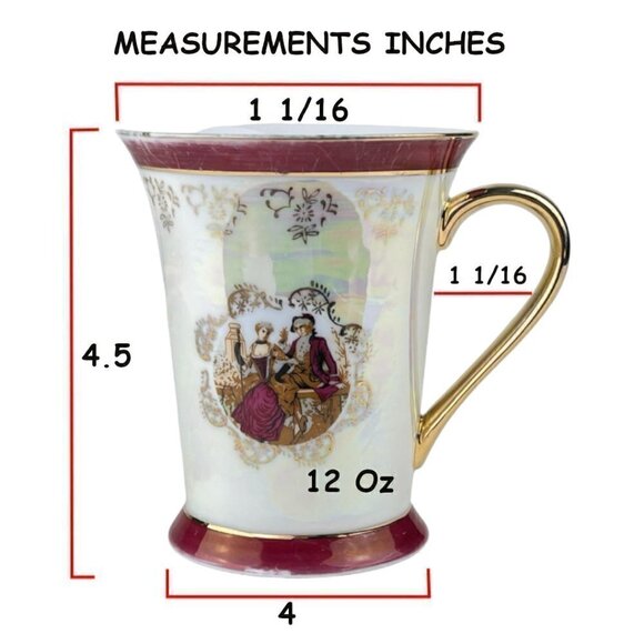 GNA Fine Porcelain Coffee Tea Cup Couple Gold Burgundy White - Picture 6 of 10